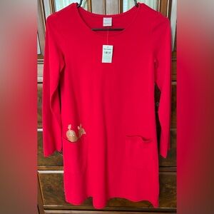 NWT Hanna Andersson Red Knit Long Sleeve Christmas Dress w/Doe Figure in Pocket